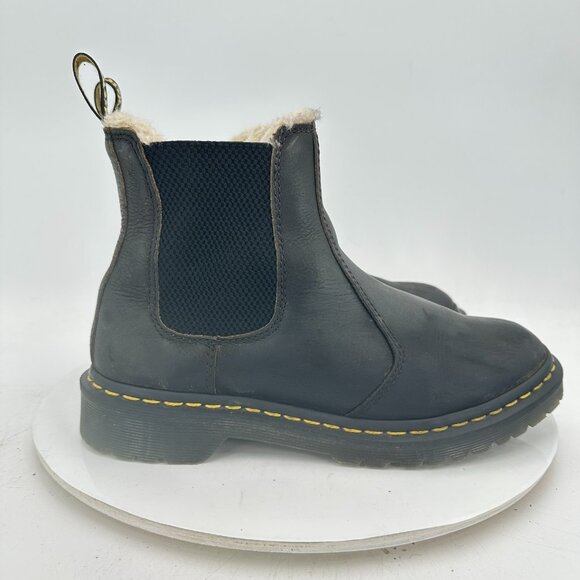 Dr. Martens Leonore Women Size 8 Black Leather Faux Fur Lined Chelsea Boot - Picture 4 of 11